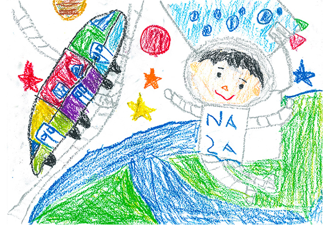 「私の夢(宇宙飛行士と宇宙電車)」 りっくん